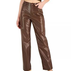 Dollhouse Juniors' Faux-Leather Jogger High-Rise Wide-Leg Pants